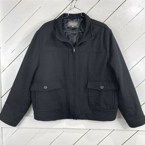 Merona Mens Sz XXL Black Wool Blend Bomber Style Coat Zip Front Great Look XXL